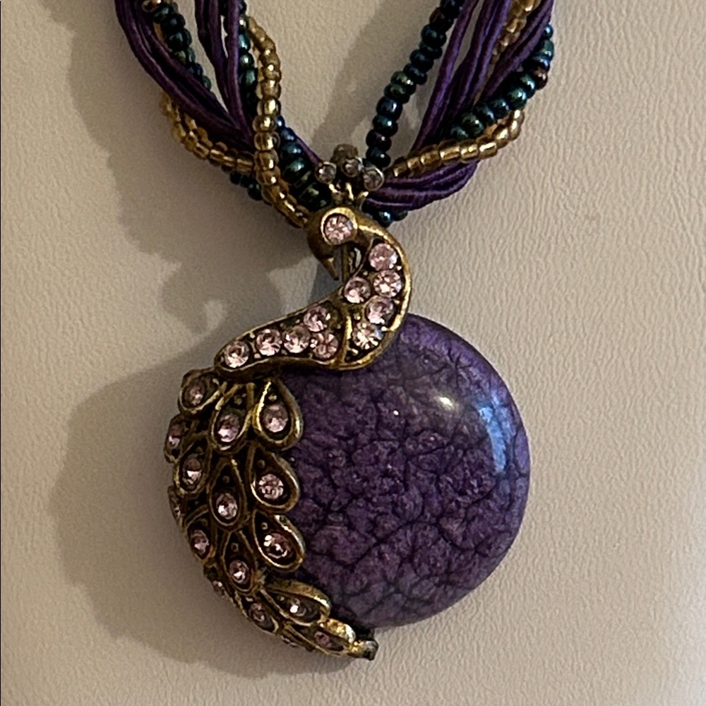 Majestic Purple and Gold Peacock Necklace